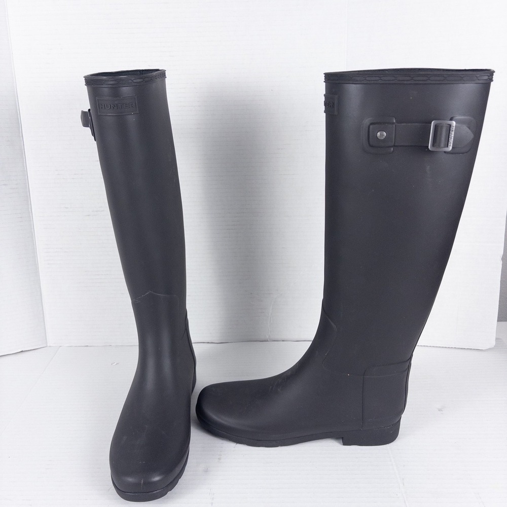 Hunter Tall Rain Boots Women 8 Black Matte Original Refined Waterproof Wellies